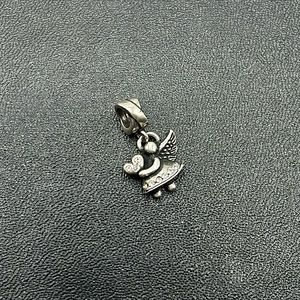 925 Italian Sterling Silver Swarovski Crystal Angel Dangle Charm Pendant